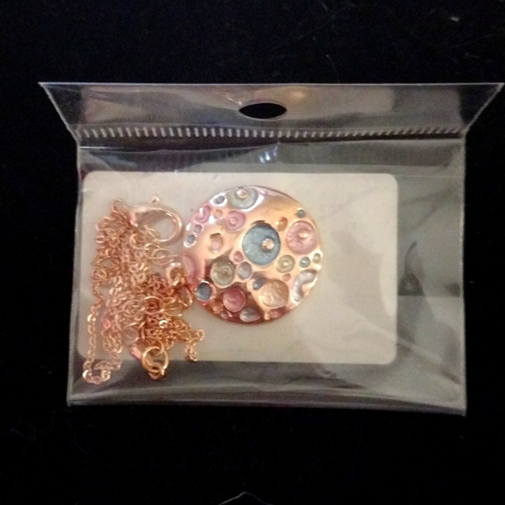 Necklace: Round Abstract Rose Gold Pendant & Rose Gold Chain